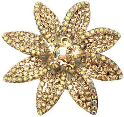 Acosta - Peach &amp; AB Swarovski Crystal - Flower Corsage Brooch (Silver Tone)