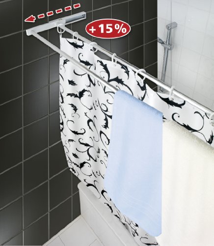 Wenko Doppel-Duschstange – mit Einschub und Handtuchstange, ausziehbar, Aluminium, Ø 20 mm, weiß - 3