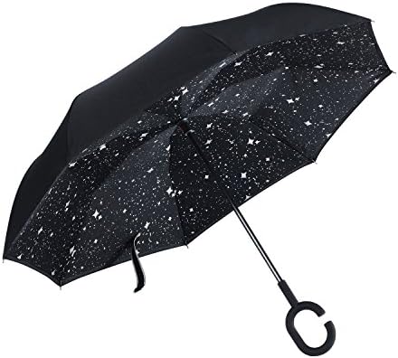 FiveMax Reverse Car Umbrella Double Layer Superior UV Protection Hands Free Inverted Umbrella (Star)