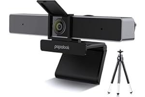 papalook 2022 2K Ultra HD Zoomable Webcam with Dual Microphone, Fixed Focus Web Camera with Tripod and Privacy Cover, 90° Wide-Angle View for Desktop/Laptop/Mac, Work with Skype/Zoom/WebEx/Lync