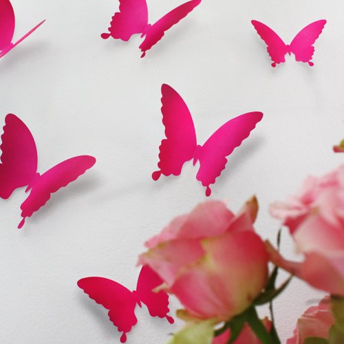 Wandkings 3D Schmetterlinge in PINK, 12 STÜCK im Set mit Klebepunkten - 3