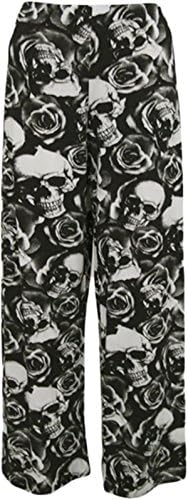 Chocolate Pickle ® New Womens Plus Size Gothic Tattoo Printed Wide Leg Flared Palazzos Trousers 12-14 Skull Roses