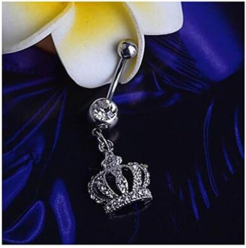 TT&amp;SHOUSHI 316L Titanium Steel Crystal Crown Pendant Navel Ring Christmas Gifts , silver