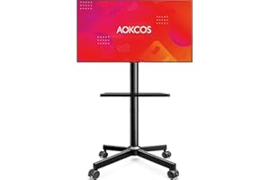 AOKCOS Soporte de TV Ruedas para TV de 32-55 65 Pulgadas, Inclinable y Regulable en Altura Soporte de Suelo, Universal Máx VESA 400x400mm 40KG