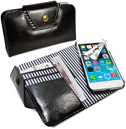 Alston Craig London Ladies Vintage Magnetic Genuine Leather Purse Case Cover for iPhone 6s Plus / 7 Plus - Black (Stripe)