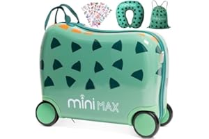 AEROLITE Minimax Kinderkoffer Hartschale Handgepäckkoffer Kofferset 45x36x20cm für Kinder Jungen und Mädchen 29L Kindergepäck Handgepäck Trolley Hartschalenkoffer für Easyjet 45x36x20 mit 4 Rädern Dinosaurier