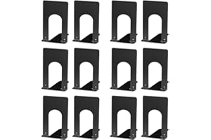 XEERUN 6 Paar Buchstütze, Buchstützen Metall Bücherhalter Bookends, Rutschfestes Hochwertiges Bücherstütze, Book Holder für Kinder,Schule, Zuhause, Büro, Bibliothek Bücherhalter（Schwarz）