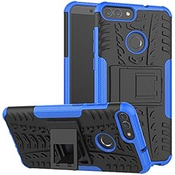 XINYUNEW Funda Huawei P Smart, 360 Grados Protective+Pantalla de Vidrio Templado Caso Carcasa Case Cover Skin móviles telefonía Carcasas Fundas para Huawei P Smart-Azul
