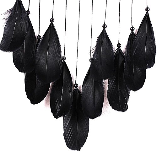 HuaYang Handgefertigt Feder Spitze Traumfänger Netz Hängend Deko Schwarz - 6
