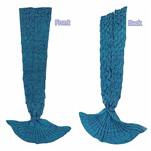 Meerjungfrau Schwanz Decke Strickmuster Fisch Waage für Kinder, weich warm Schlafsack (140 x 70,1 cm) seeblau - 2