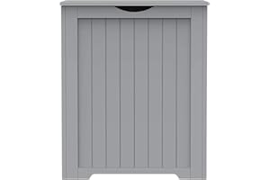 PREMZO Laundry Hamper Cabinet Storage Unit Clothes Multi-purpose Toy Box Cloth Lining Blanket Chest Trunk MDF Wooden Chest With Lid Basket Freestanding Bathroom Home Bin (GREY)