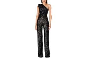 shownicer Combinaison Femmes Paillettes Combinaison Pantalon sans Manches Une Épaule Combinaison D'été Élégant Slim Pantalon Taille Haute Jambe Large Jumpsuit