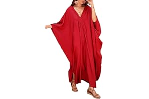 Bsubseach Damska sukienka w jednolitym kolorze z dekoltem w serek Batwing Sleeve Plus Size Beach Kaftan