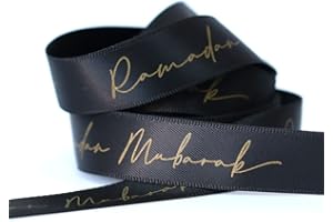 ASHPRINT (LONDON) LIMITED Ramadan Mubarak Ribbon, Satin Eid Mubarak Ribbon, Happy Eid Gift Wrapping Ribbon, Muslim Party Supplies, DIY Candy Bags Gift Packing Bouquet Wrapping Ribbon, 5 Colours 16mm Width (10m Reel, Black)