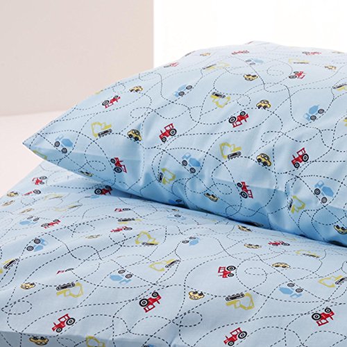 Kinderbettwäsche 100×135 40×60 cm, Bagger Traktor Auto Betonmischer Hellblau, Baumwolle, schadstoffgeprüft, Bettwäsche, Jungen, Kinder, Kindermotiv, Kinderzimmer, Bettbezug - 3