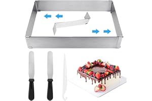 CEWROM Telaio da Forno, Teglia Forno Rettangolare Regolabile Stampo Rettangolare Torta Anello Torta Rettangolare con Divisori Spatola e Torta Taglierina Teglia Rettangolare d’Acciaio Inossidabile