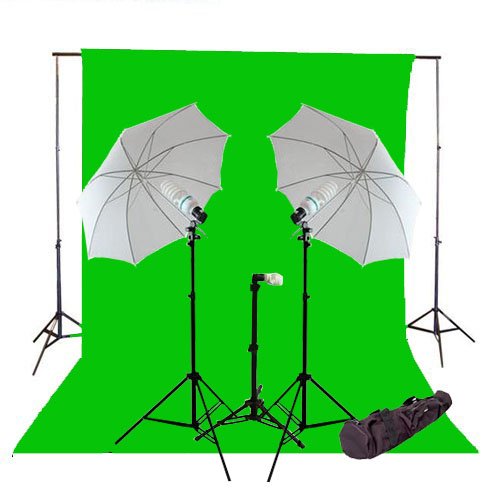 CowboyStudio1000 Watt Photo Studio Continuous Triple Lighting Kit, 10 X 20ft Green Muslin Backdrop with 12 Feet Background Support System and Carry Case