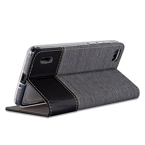 Honor 6 HÃ¼lle in GRAU SCHWARZ von Cadorabo - HandyhÃ¼lle im Stoff Design mit Magnetverschluss Standfunktion Kartenfach Case Cover SchutzhÃ¼lle Etui Tasche Book Klapp Style