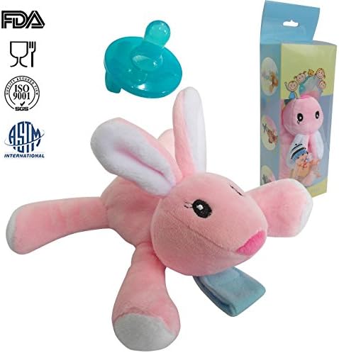 UDENGS Infant Pacifier &amp; Pacifier Toy Holder , Teething Soother Pacifier with Detachable Stuffed Animal Removable for Cleaning and Sanitizing (Rabbit)