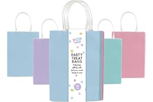 POP Pastel Multicolour Paper Party Bags 10 Pack - Small Gift Bags with Handles - Durable Kraft Paper Bags for Kids Parties, Favours, Birthdays, Weddings & Everyday Gifting