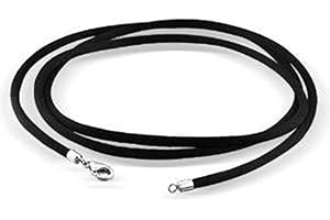 Findout 2mm schwarze Seidenschnur-Halskette mit Karabinerverschluss, Unisex, 925er Sterlingsilber weiche glatte Seidenschnur-Ketten für Damen Herren Mädchen Jungen 14-36 inch