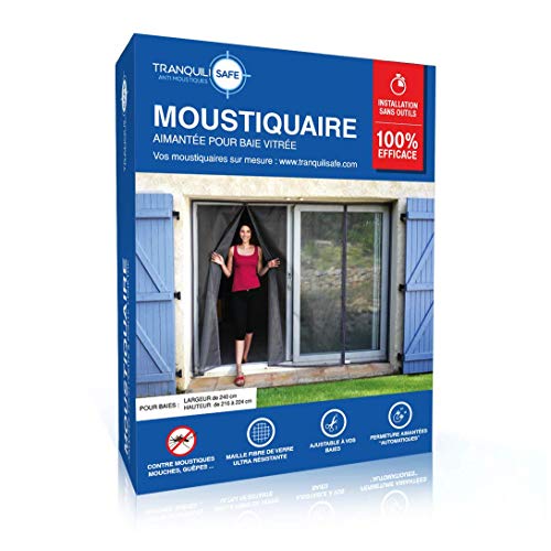 Preisvergleich Produktbild TRANQUILISAFE Insektenschutztür I Fliegengitter Balkontür Terrassentür Schiebetür Moskitonetz für Erkerfenster mit 2 magnetischen Öffnungen I Magnet Fliegengittertür ohne Bohren (B 240 - H 216 / 224)