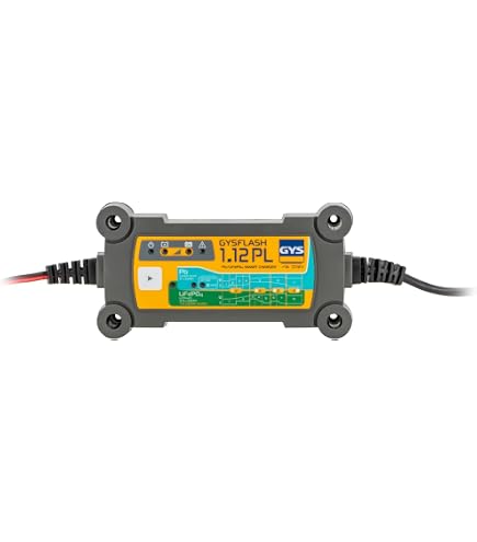 GYS - GYSFLASH 1.12, Battery Charger/Maintenance for Batteries, 12V, 1A, Lead and Lithium, Smart Charger, Maintainer, Motorcycle, Car, Jet Ski, Showroom - 026902