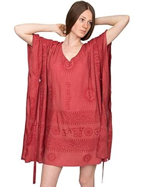 V-Neck Kaftan in Ohm Print Coral