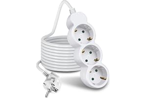 EXTRASTAR Regleta Alargador de 3 Metros con 3 Enchufes, 3 Tomas Regleta Alargador para el hogar, Oficina y Viajes, Blanco 1Pc