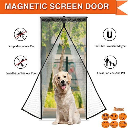 Magnetic Fly Screen Door 90 x 210cm with 6 x Repellent Sticker Patch,Ecjiuyi Heavy Duty Mesh Curtain, Easy Installation, No Gap, Flexible Magnet Mosquito Screen Netting Hands Free