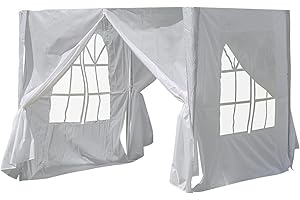LEMROE Pannelli laterali per gazebo, 2 x 2 m, impermeabili, 210 D, di ricambio, con cerniere e finestre trasparenti, per gazebo da giardino (bianco)