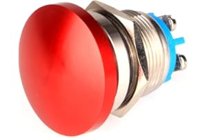 GUUZI 19mm 3V/6V/12V/24V/48V/110V/220V Chwilowy Przycisk Metalowa Główka Grzybkowa Okrągły Przycisk Start 1No On Off Samoczynny Reset Kopułkowy Zacisk Śrubowy (Czerwony)