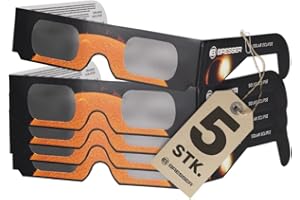 Bresser Sonnenfinsternis-Brille (5 Stück) zur sicheren Beobachtung der Sonne, mit hochwertiger Weißlichtfilterfolie, entspricht ISO 12312-2:2015