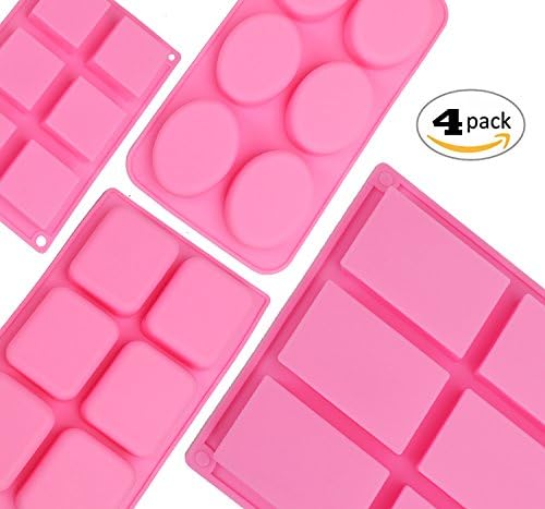 Rorkano 4-Pack Silicone Soap Molds Homemade Craft Soap Mold Silicone Molds for Cake Baking Tart Pudding Cookie Making, Rectangle/ Square/ Oval/ Rounded Square