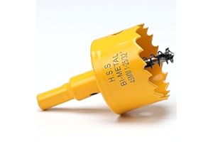 FASTDEPLE Otwornica do drewna 45 mm, bimetalowa otwornica do metalu, z adapterem sześciokątnym i wiertłem centrującym do żelaza, aluminium, drewna, płyt gipsowo-kartonowych, żółta