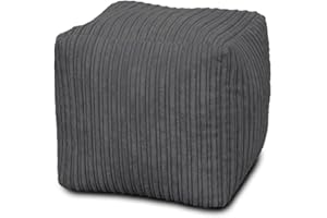 Bags of Beans Luxurious Jumbo Corduroy Cube Pouffe Bean Bag - Pre filled, Portable Footstool - Living Room, Bedroom Furniture - Comfortable, Ergonomic Footstool (Slate)