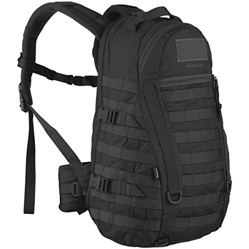 WiSPORT® CARACAL Mochila 25 litros | Militar | Cordura | MOLLE | Pesca | Senderismo | Acampan | Produttore dell'esercito polacc! | 5 anni di garanzia!, camuflaje:black