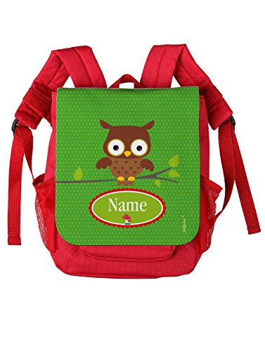Preisvergleich Produktbild Striefchen® Kindergartenrucksack mit Wunschnamen in Rot Motiv: Eule