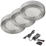 TOP DESIGN: Moderne LED Unterbauleuchte als 3er Set mit edlem Edelstahl Gehäuse dezent gebürstet mit der Lichtfarbe warmweiß