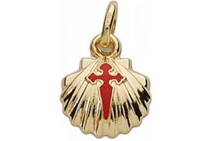 Inmaculada Romero IR Colgante oro 18k concha 12mm. cruz de Santiago esmaltada roja simple