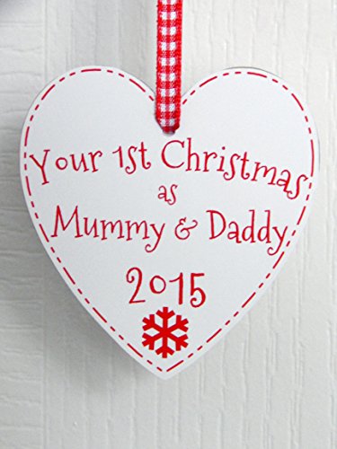 Your First Christmas As Mummy & Daddy Heart Plaque - 1st Xmas Tree Decoration Handmade in the UK