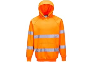 Portwest B304 Hi Vis Mens Hoodie Reflective Pullover High Visibility Hooded Sweatshirt Safety Workwear With Reflective Tape Orange Large