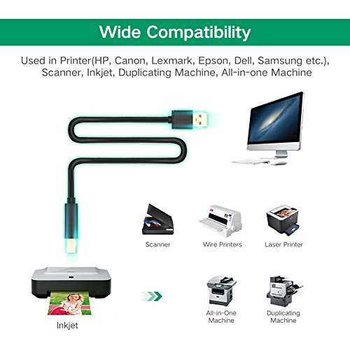 UGREEN Druckerkabel 15m Drucker Anschlusskabel Aktiv Scannerkabel USB Kabel A/B USB 2.0 Stecker A auf Stecker B für HP, Canon, Lexmark, Epson, Dell/Vergoldete Kontakte - 6