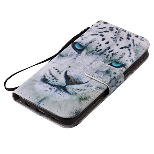Feeltech Samsung Galaxy S7 Hülle PU-Leder und Brieftasche Bunte Muster Fall mit Magnetverschluss, Hybrid-Kickstand mit Stand-Funktion, schlagen Sie schützende weiche TPU Stoßstangenabdeckung und Kreditkartenhalter für Samsung Galaxy S7 Handgelenk Bügel-Buch-Art-Geldbeutel-Tasche mit 2 In 1 Berühren Sie Stift – White leopard - 6