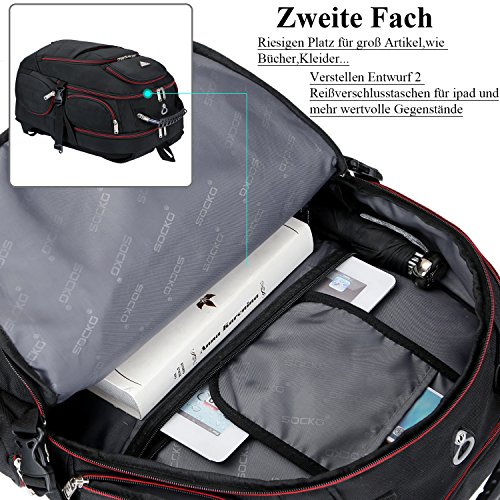 Laptop Rucksack 18,4 Zoll , SOCKO Wasserdichte Nylon Schulrucksack strapazierfähig Reisetasche Hiking Knapsack College Studenten Tagesrucksack mit Schulterreimen für 18-18,4 Zoll Laptop Notebook Computer (Schwarz) - 3