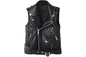 LENGENDER Giacca da bambino in pelle sintetica senza maniche - Cappotto moto asimmetrica con cerniera - Giacche primavera autunno ragazzo ragazza