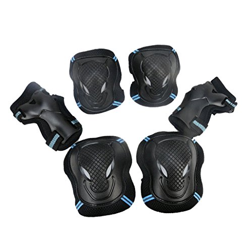 Preisvergleich Produktbild Knieschoner, ourmall BMX Bike Knieschoner und Ellenbogenschoner Handgelenkschoner Sport schutzausrüstungen Sicherheit Pad Safeguard schutzausrüstungen Set für Radfahren, Reiten, Radfahren und Multi-Sicherheit, blau