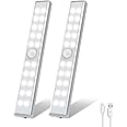 OxyLED Motion Sensor Lights, USB Rechargeable 20 LED Closet Lights Wireless Under Cabinet Lights Stick-on Stairs Step Light Bar LED Night Light Safe Light for Wardrobe Kitchen 2 Pack