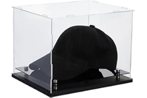 SUPERFINDINGS Acrylic Hat Display Boxes Baseball Cap Dust-Proof Cases Rectangle Clear Boxes for Display Hat Transparent Showcase Holder Stand with Black Base Includes Cleaning Cloth,27.8x22.6x20.8cm