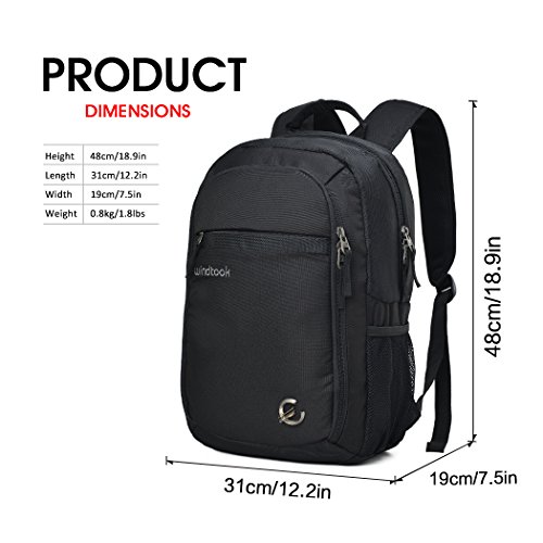 Windtook Rucksack für Notebook Laptoprucksack Jungen Schulrucksack 12 Zoll bis 15,6 Zoll 25L für Uni Arbeit Outdoor Gepolstert Wasserdicht Leicht Schwarz - 8